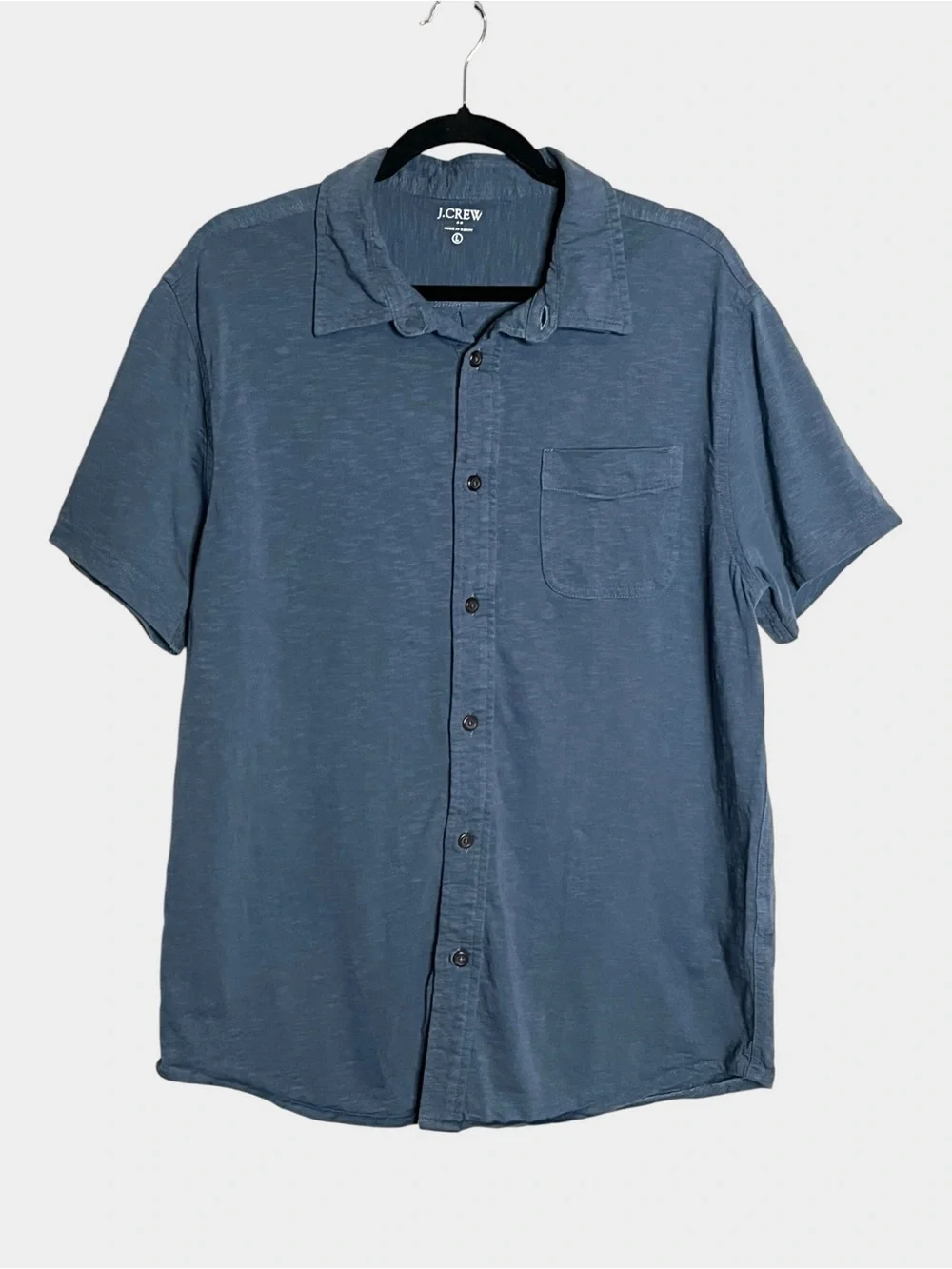 J.CREW Blue Slub Cotton Short Sleeve Button Front Camp Shirt Men’s L